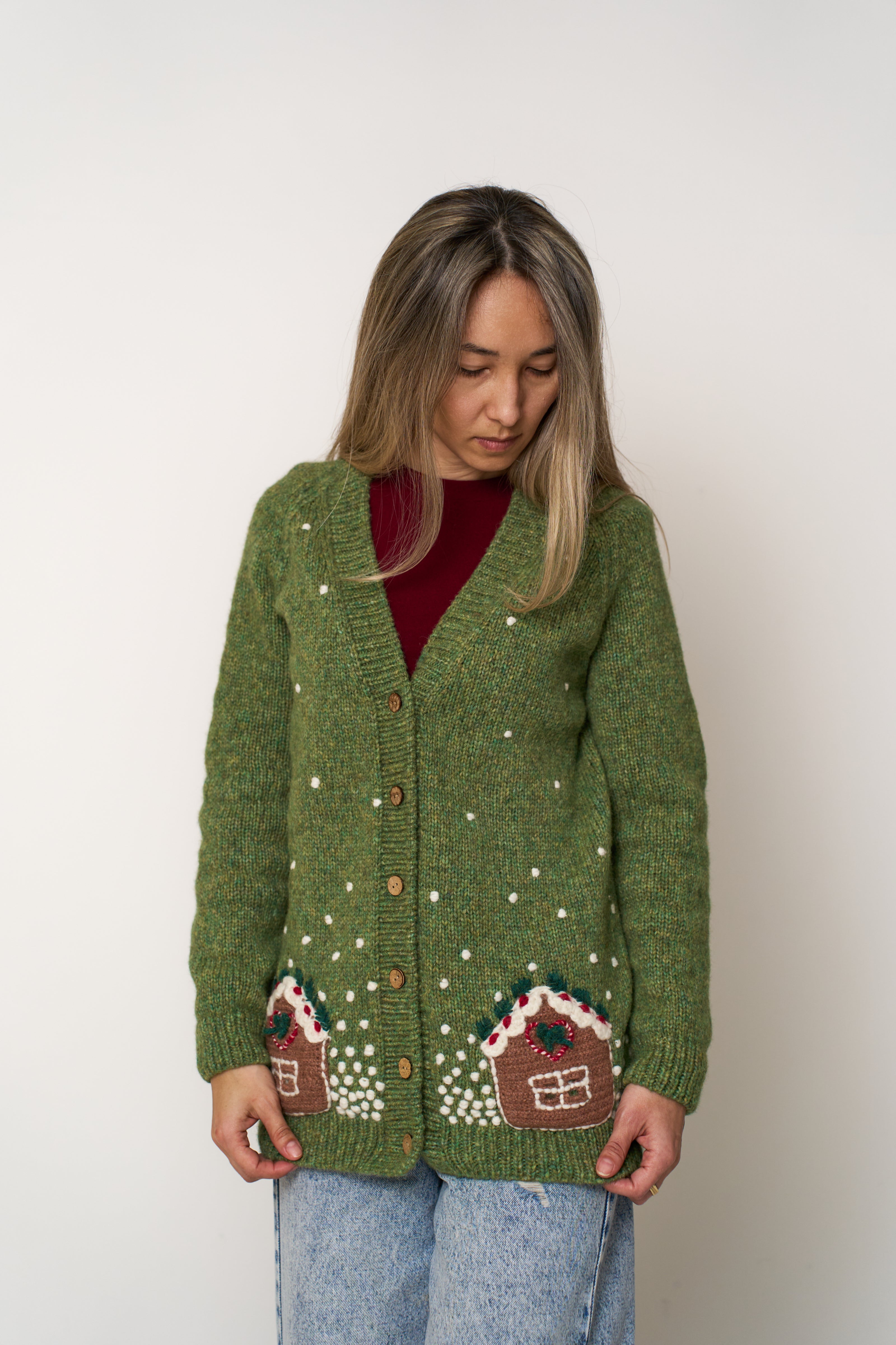 Adult Winter Fairy Tale cardigan| Moss Green