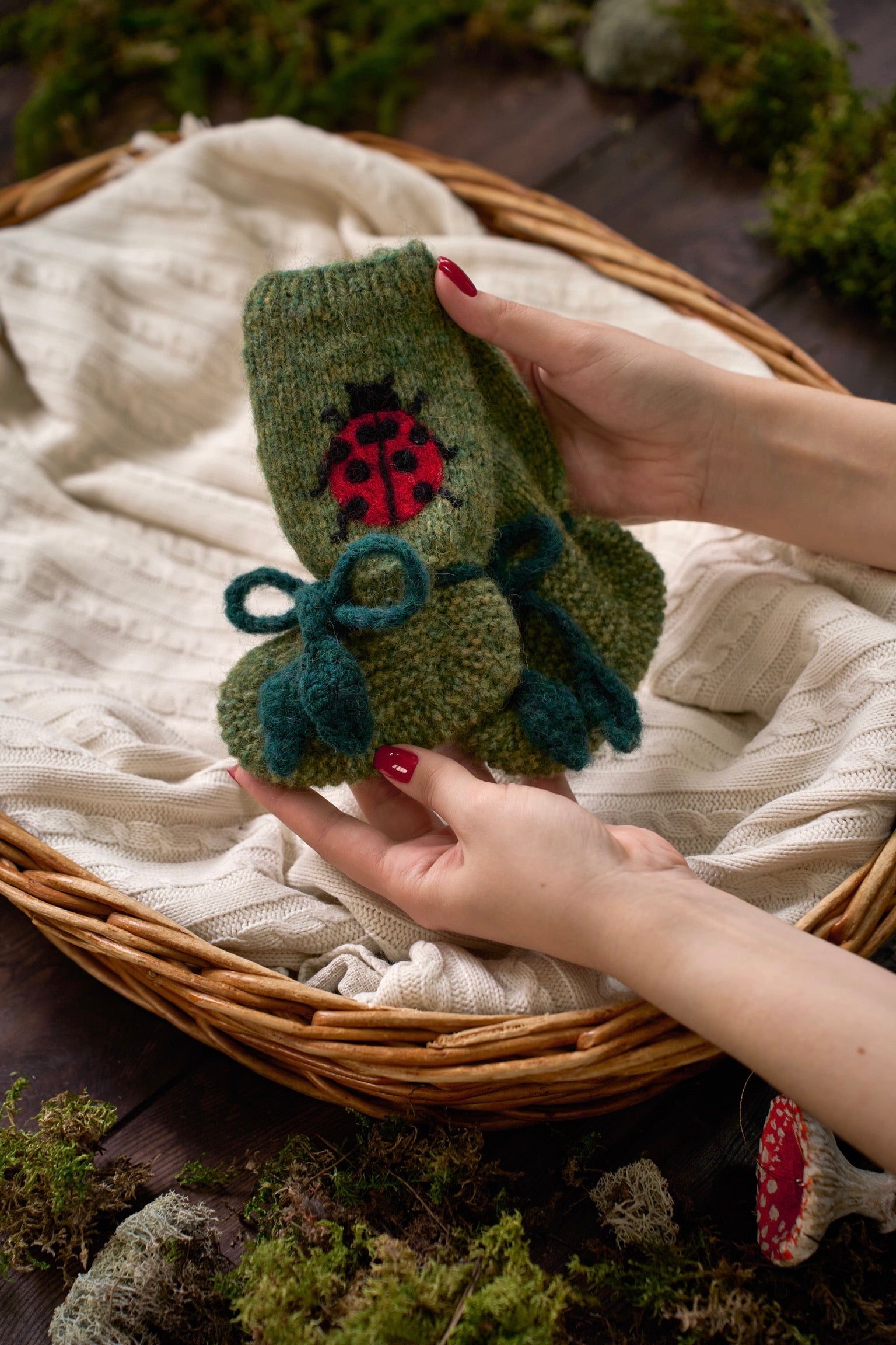 Ladybug Booties | Moss Green