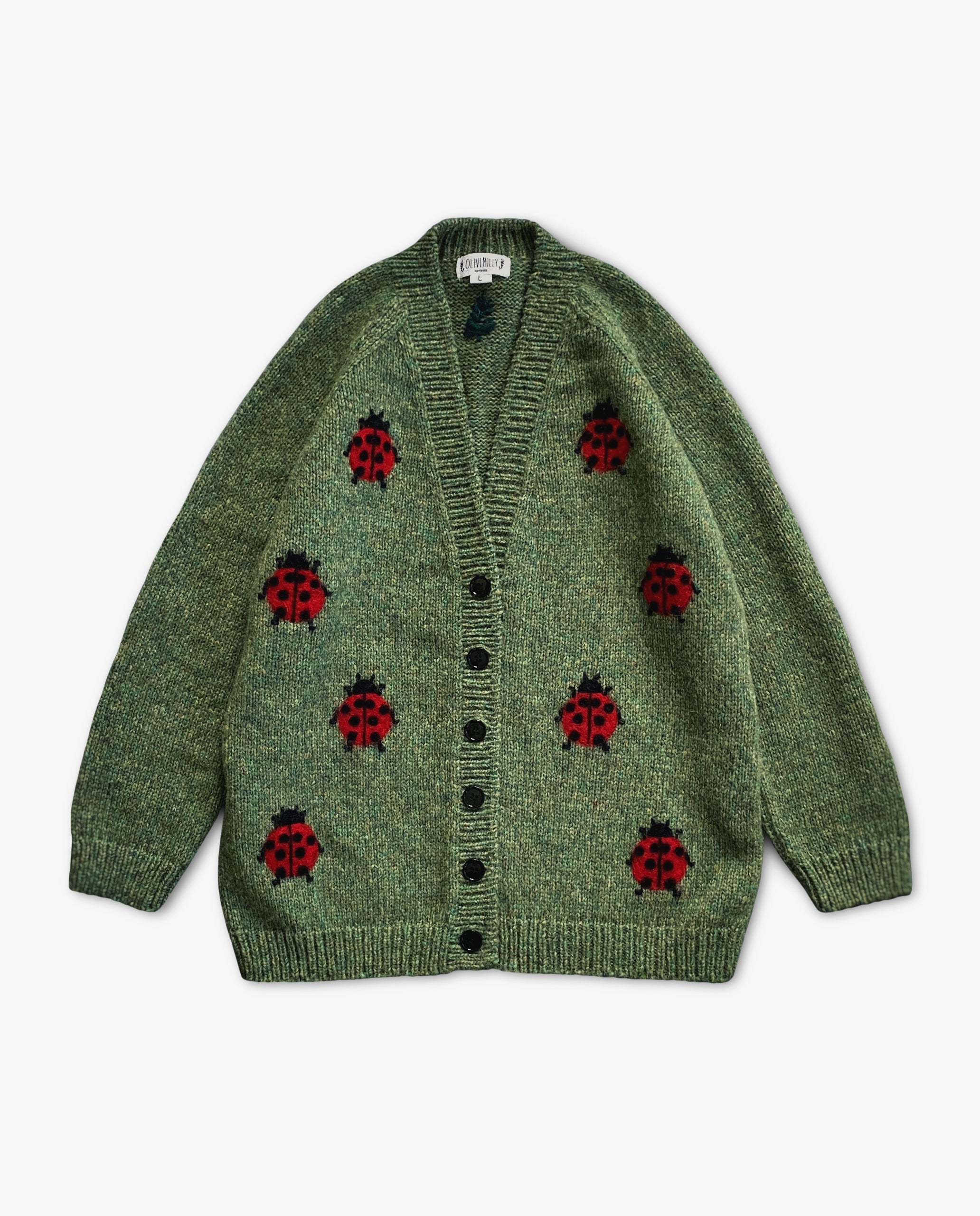 Adult Ladybug cardigan | Moss Green