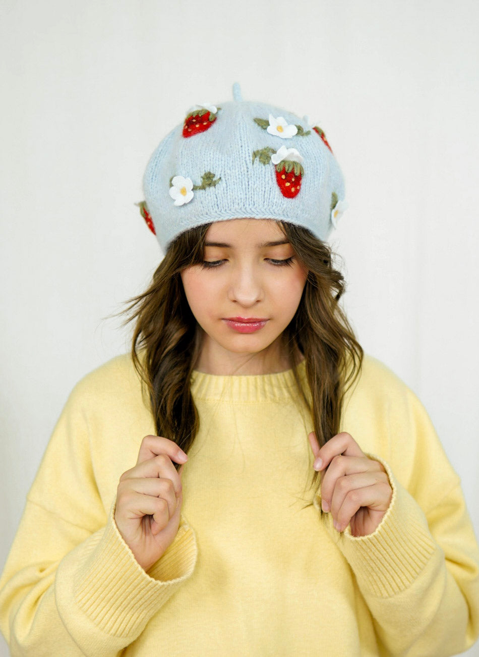 Strawberries Beret | Blue