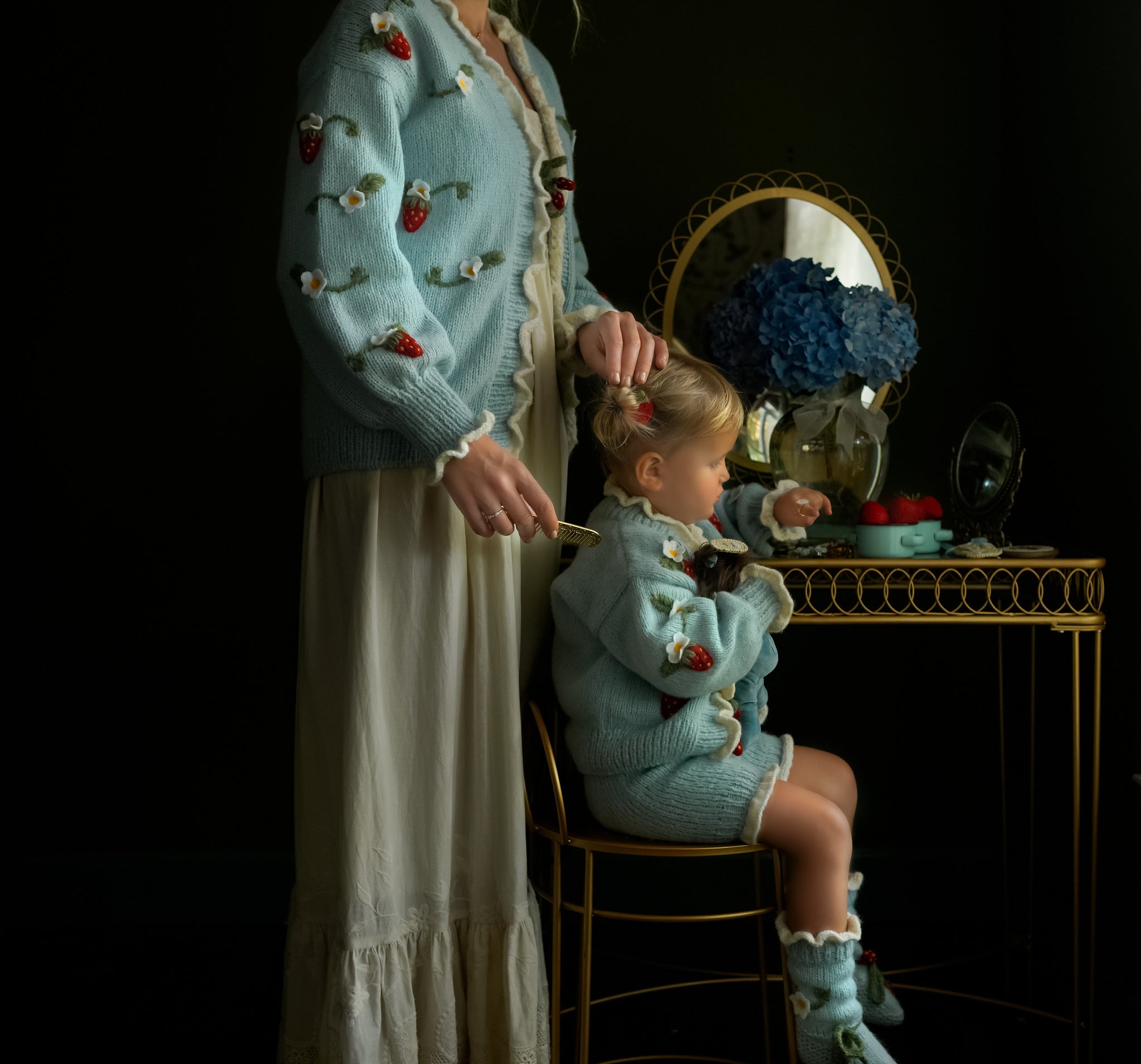 Adult Strawberries cardigan | Blue