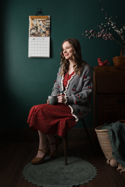 Adult  Cherries Cardigan | Dark grey